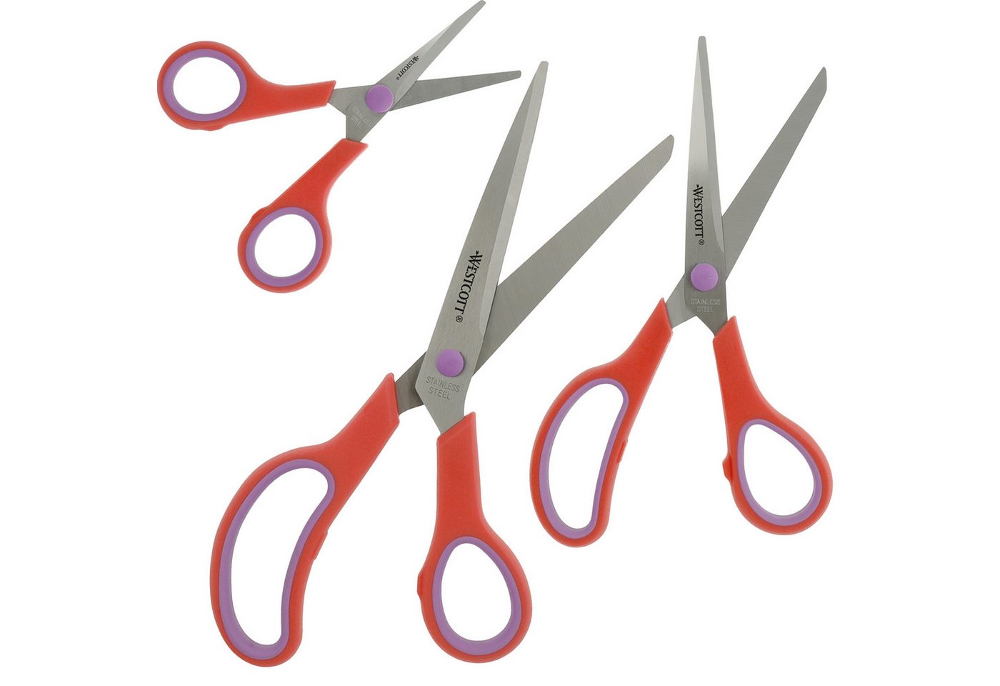 WESTCOTT Scheren-Set Easy Grip Scheren 3 Stück Rot, Universalscheren mit Komfort-Griff, (Vorteilspack, 3-tlg), Extrascharfe & langlebige Edelstahlklinge – Bild 3 von 5