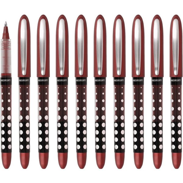 WESTCOTT Tintenroller Rot 10 Stück, Rollerball Pen mit roterTinte, 0,5 mm Strichstärke, (Vorteilspack, 10-tlg), transp. Füllstandsanzeige, Kapillartechnologie, 