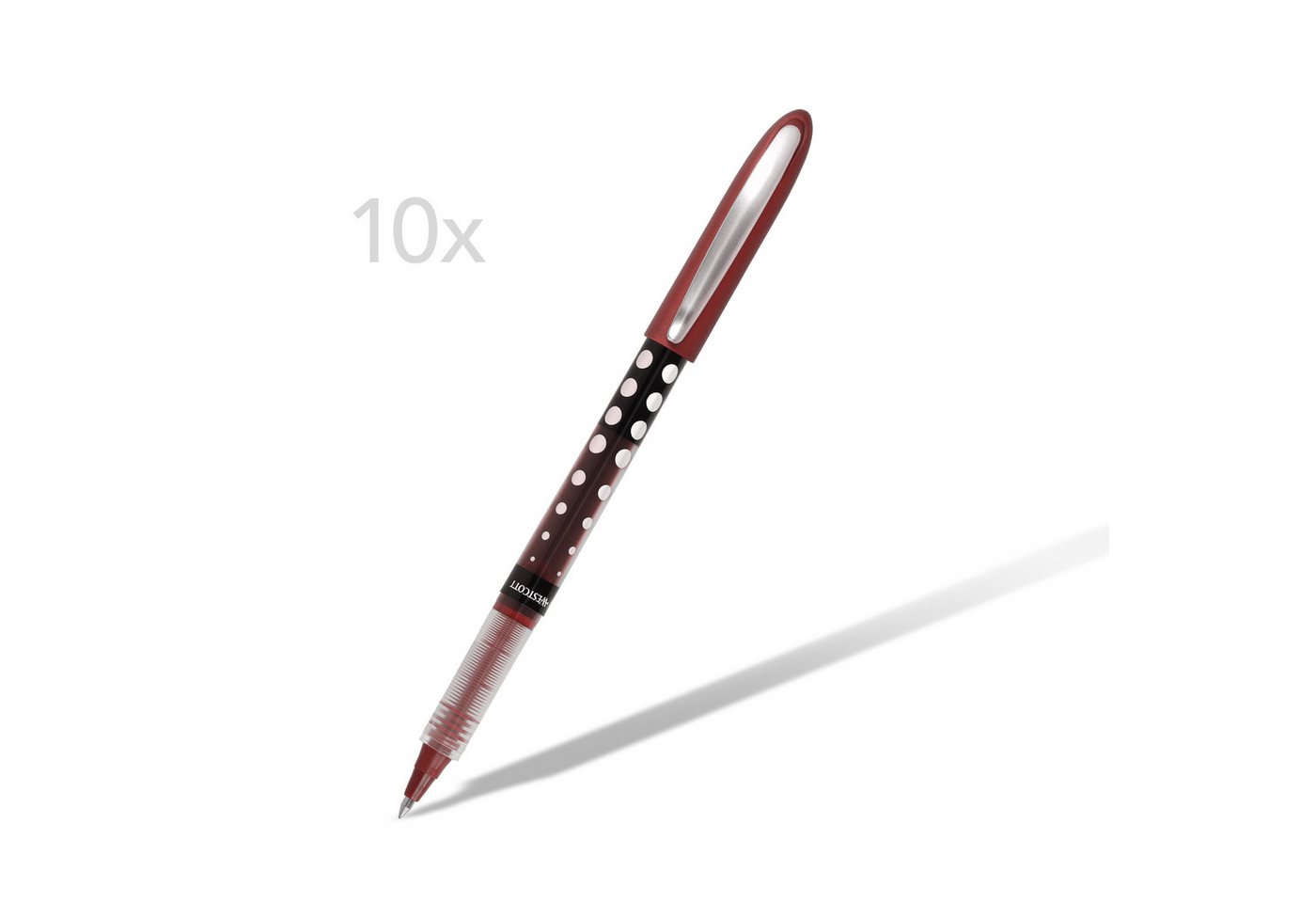 WESTCOTT Tintenroller Rot 10 Stück, Rollerball Pen mit roterTinte, 0,5 mm Strichstärke, (Vorteilspack, 10-tlg), transp. Füllstandsanzeige, Kapillartechnologie,  – Bild 2 von 5
