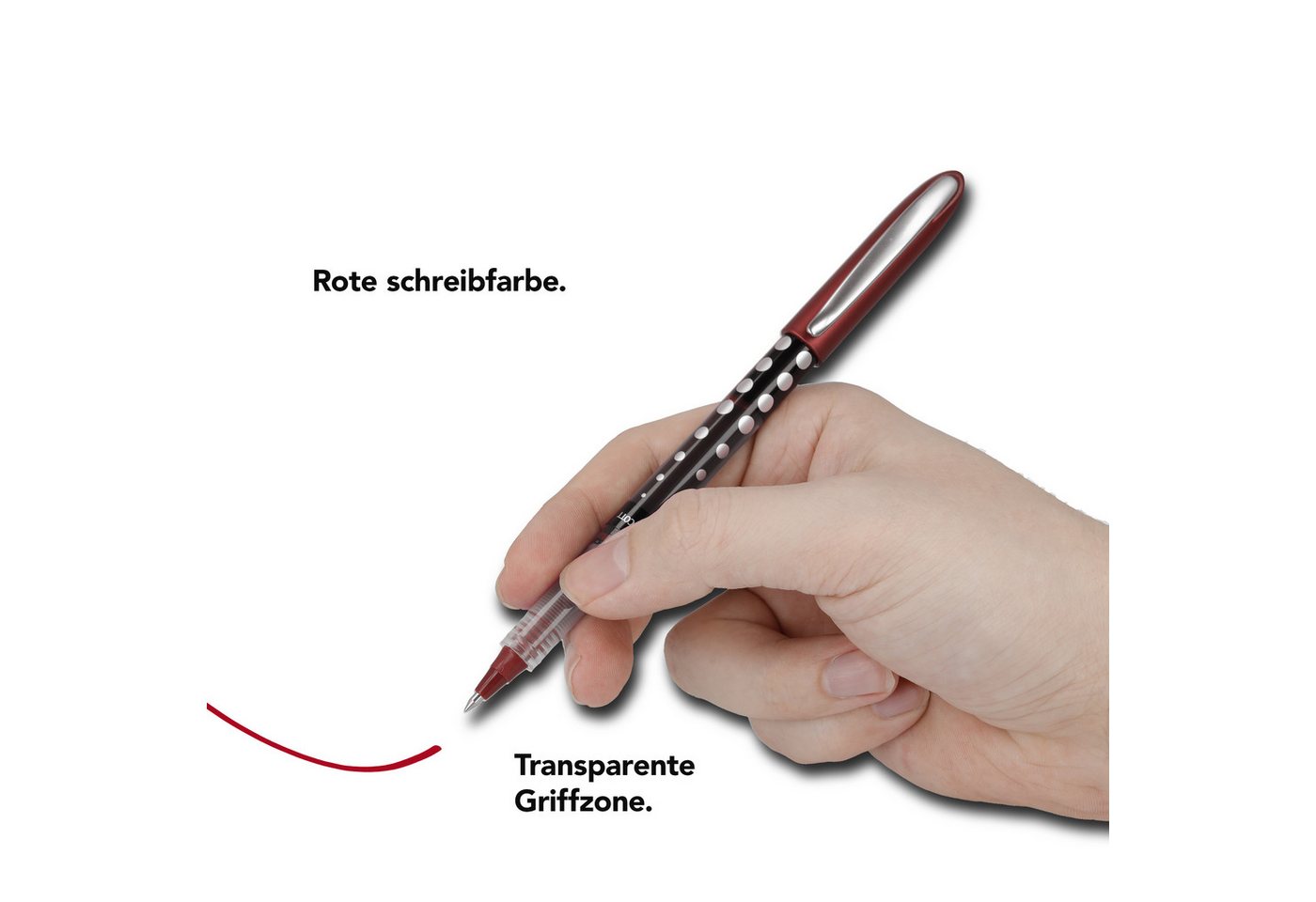 WESTCOTT Tintenroller Rot 10 Stück, Rollerball Pen mit roterTinte, 0,5 mm Strichstärke, (Vorteilspack, 10-tlg), transp. Füllstandsanzeige, Kapillartechnologie,  – Bild 5 von 5