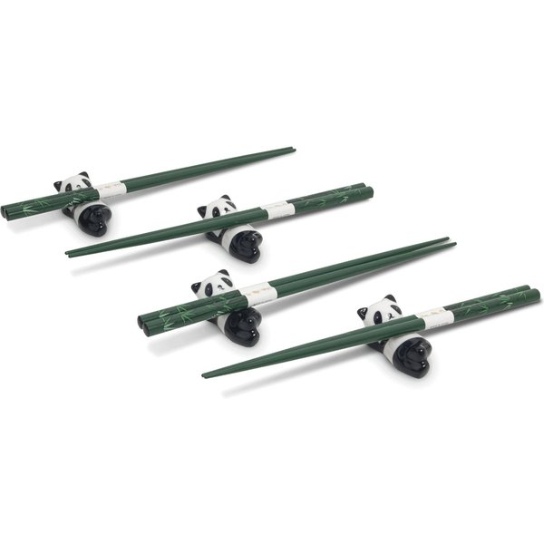 WestCraft Essstäbchen Essstäbchen Set Japan, 4 Paar Holz-Essstäbchen mit Keramik-Ablagen, Lucky Cat & Panda, Hochwertiges Chopstick-Set für Sushi