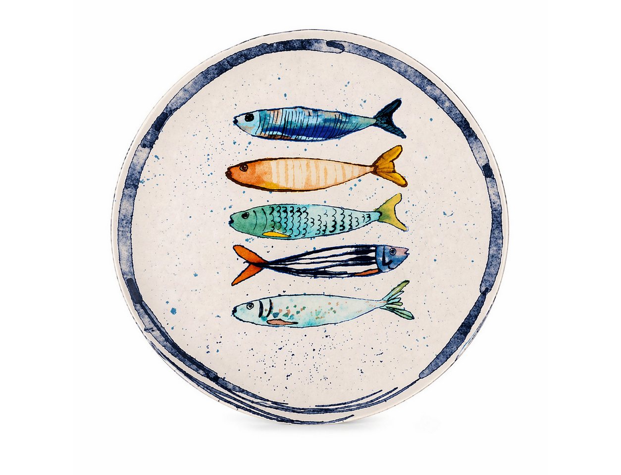 WestCraft Speiseteller Teller, mediterran mit Sardinen-Motiv, Maritime Speiseteller 26 cm, (4 St), 4er Set, hochwertig und robust - langlebig und vielseitig ein – Bild 2 von 5