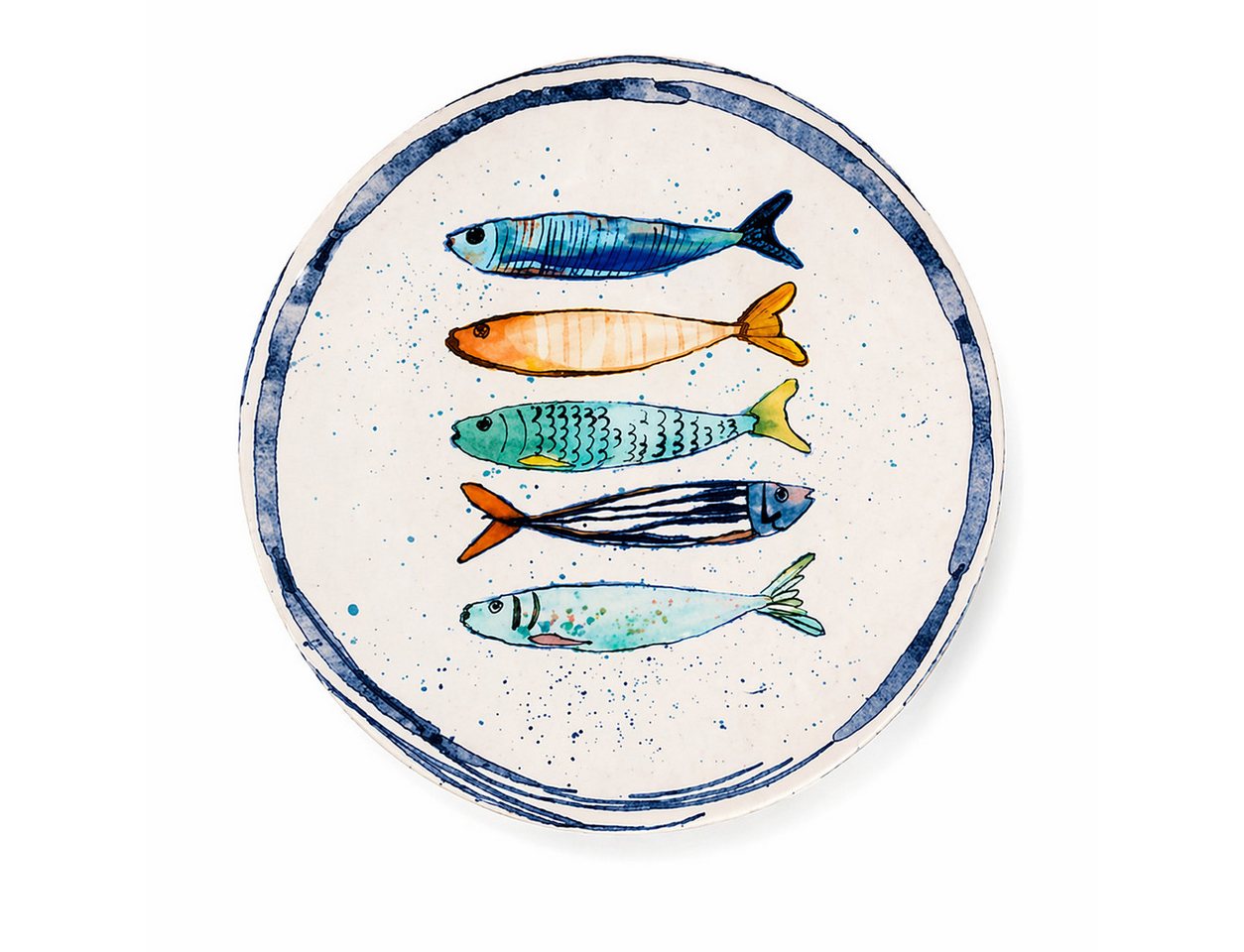 WestCraft Speiseteller Teller, mediterran mit Sardinen-Motiv, Maritime Dessertteller 20 cm, (4 St), 4er Set, hochwertig und robust - langlebig und vielseitig ei – Bild 2 von 5