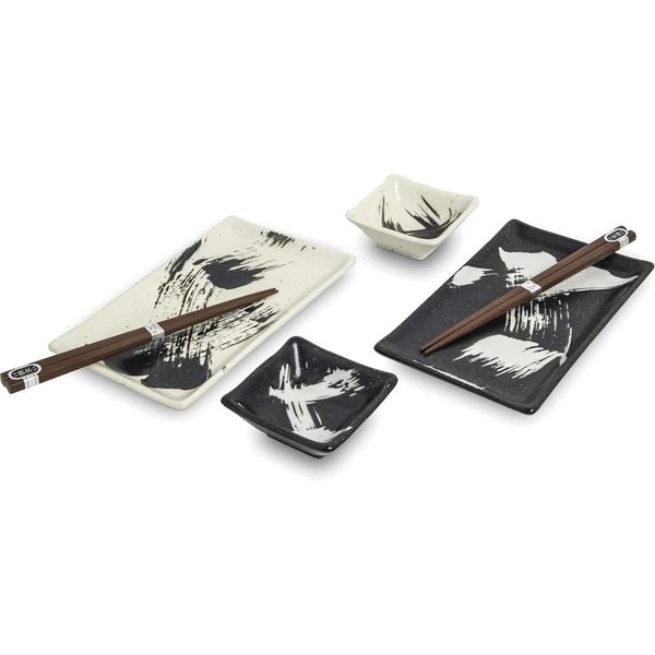 WestCraft Sushiteller SUSHI TELLER SET, Sushi Geschirr Set, Mehrteiliges Sushi-Set, (6 St), für 2 Personen Sushi-Teller, Schalen und Essstäbchen versch. Designs