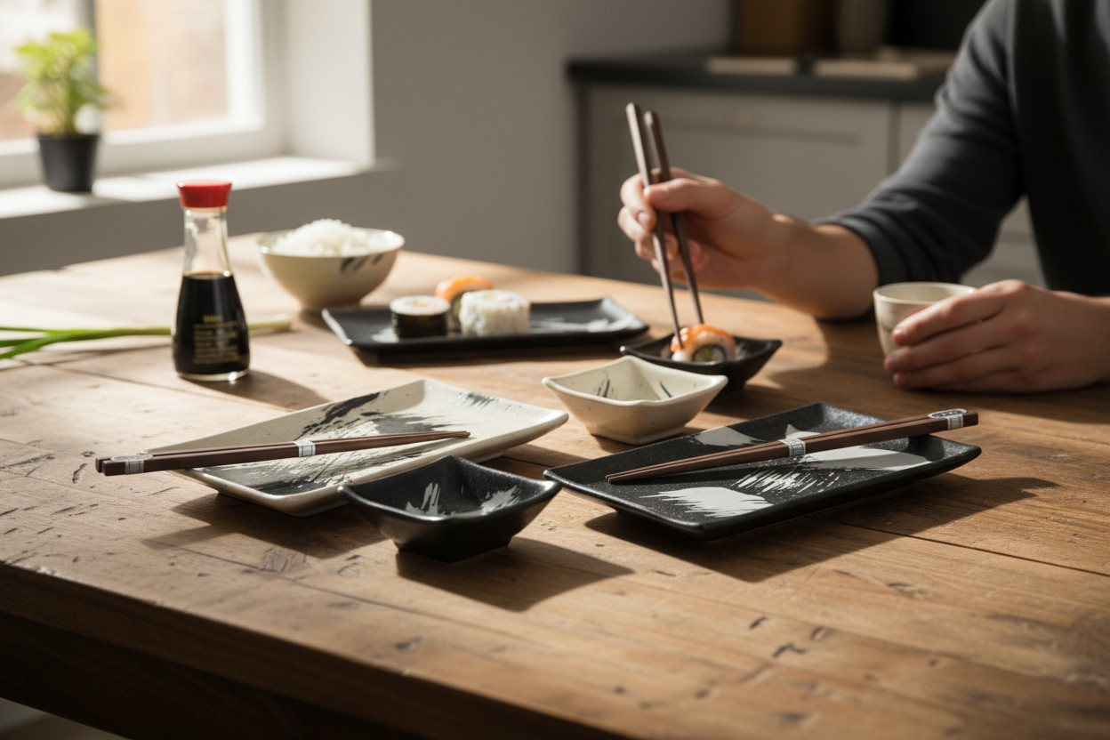 WestCraft Sushiteller SUSHI TELLER SET, Sushi Geschirr Set, Mehrteiliges Sushi-Set, (6 St), für 2 Personen Sushi-Teller, Schalen und Essstäbchen versch. Designs – Bild 4 von 5