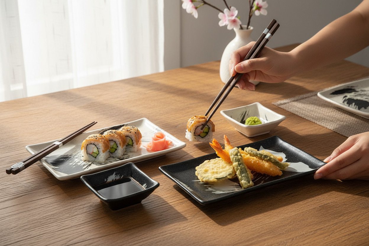 WestCraft Sushiteller SUSHI TELLER SET, Sushi Geschirr Set, Mehrteiliges Sushi-Set, (6 St), für 2 Personen Sushi-Teller, Schalen und Essstäbchen versch. Designs – Bild 5 von 5