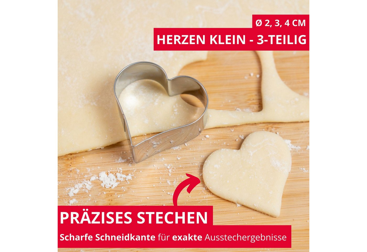 WESTMARK Ausstechform Terrassenkeks-Set Herz, Klein, 3-teilig, Größen: ø 2,3,4 cm, Edelstahl, dreiteilig, spülmaschinengeeignet, sehr scharfe Schneidkante – Bild 2 von 5