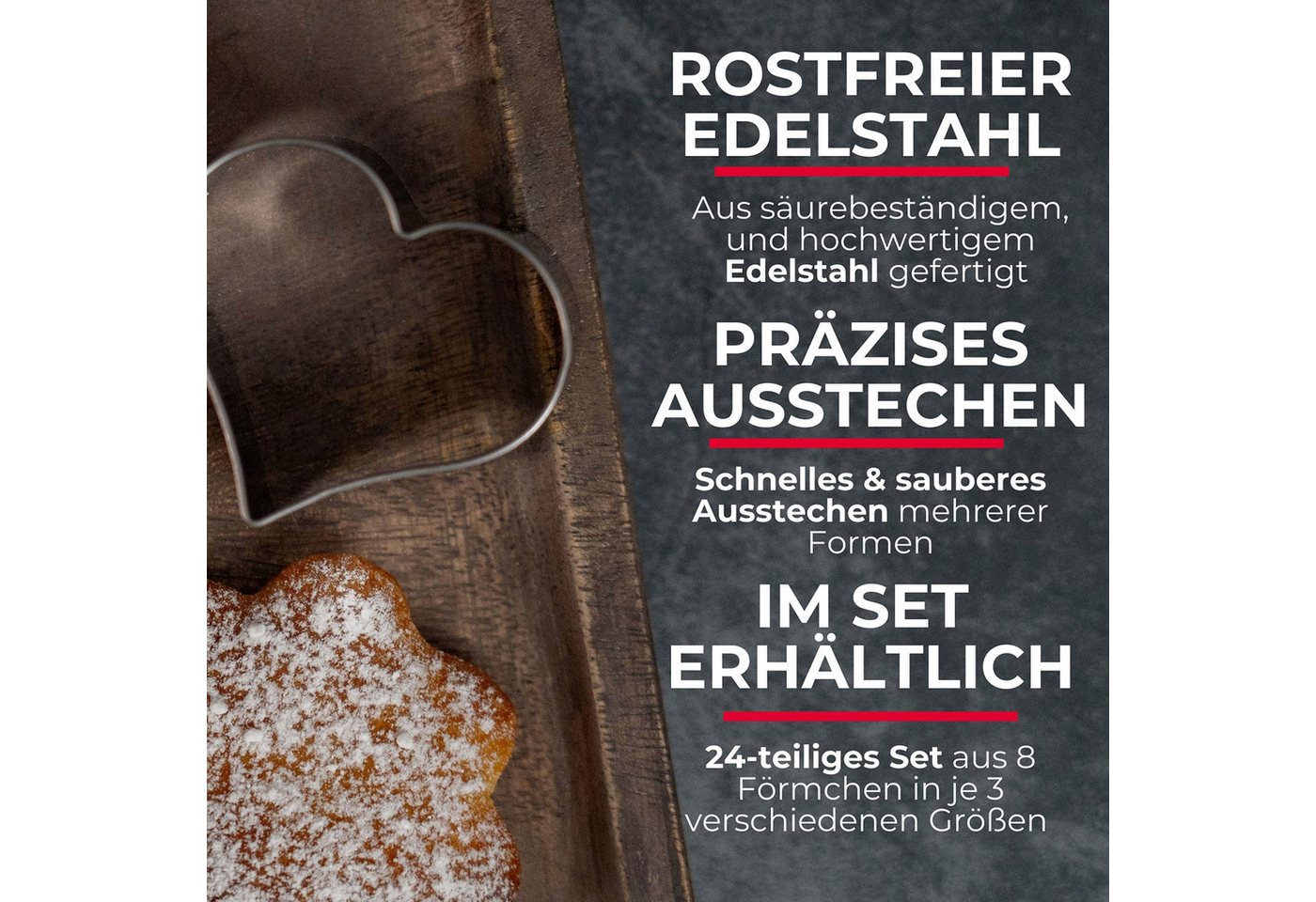WESTMARK Ausstechform Terrassenkeks-Set Herz, Klein, 3-teilig, Größen: ø 2,3,4 cm, Edelstahl, dreiteilig, spülmaschinengeeignet, sehr scharfe Schneidkante – Bild 5 von 5