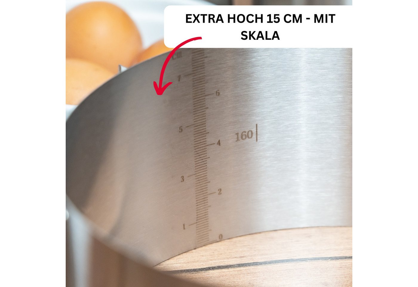WESTMARK Backform Extra hoch: 15 cm, Ø 16 - 30 cm, Mit Skala, Rostfreier Edelstahl – Bild 4 von 5