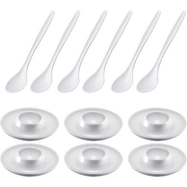 WESTMARK Eierbecher 6 Stk., rund, ø10 cm + 6 Eierlöffel 14,5cm, Hochwertiger Kunststoff