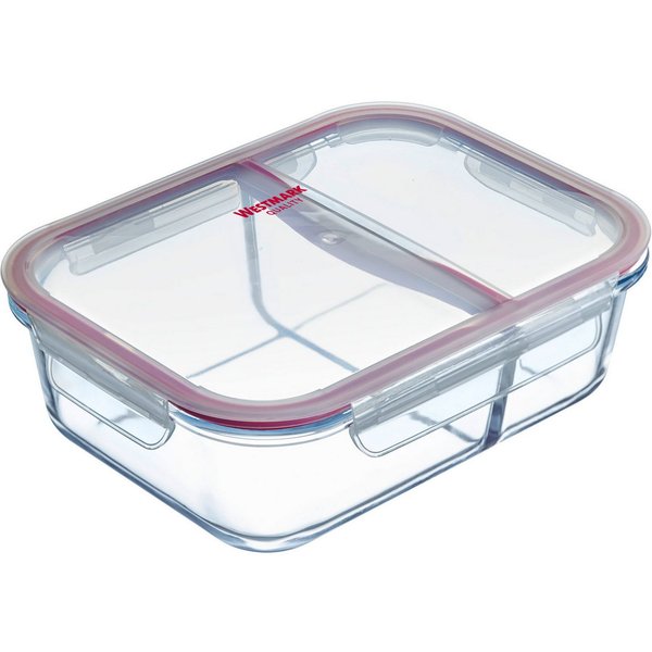 WESTMARK Frischhaltedose Glas-Frischhaltedose 1380 ml, mit 2 separaten Fächern, Borosilikatglas, Polyprophylen (PP), Silikon, (1-tlg), mikrowellen- und ofenfest