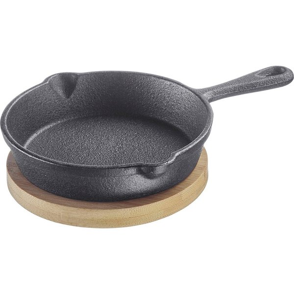 WESTMARK Grillpfanne Tapas + Friends, kleine Gusseisenpfanne, Gusseisen, 125 ml, inkl. Bambus-Untersetzer