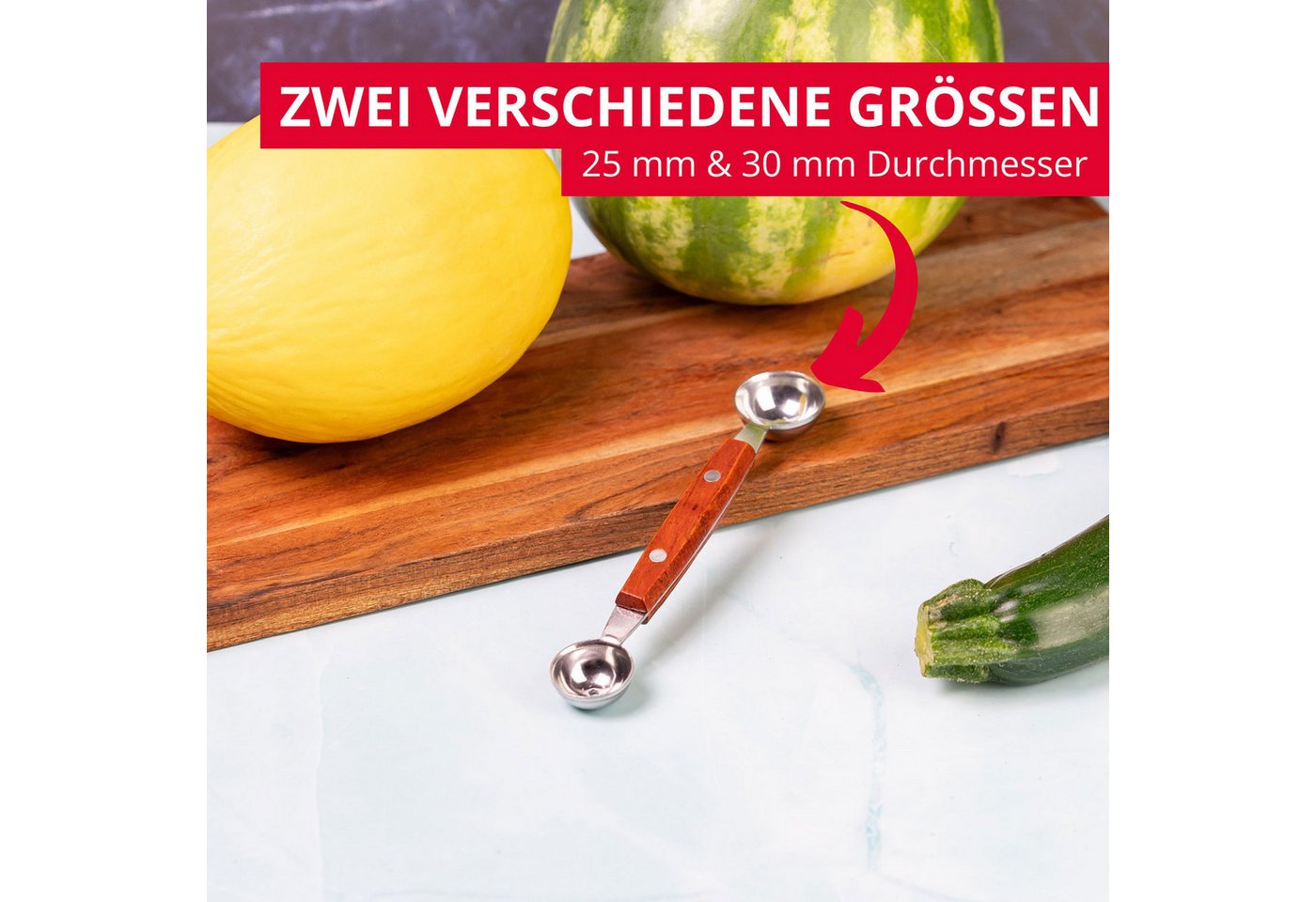WESTMARK Kugelausstecher Woody, doppelseitig, Bällchenformer für Melone, Kiwi, Eis, Butter – Bild 4 von 5