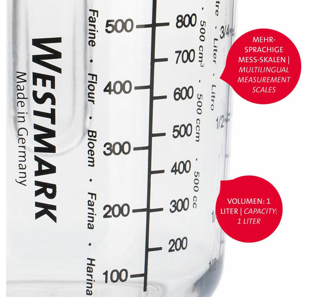 WESTMARK Messbecher 2 Stk. Gerda, mehrsprachige Messskalen & verschiedenen Maßeinheiten, SAN – Bild 3 von 5