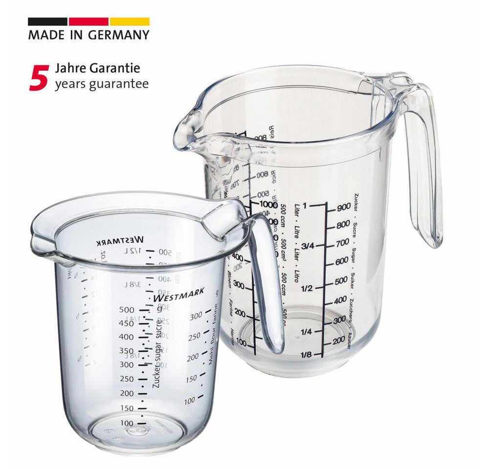 WESTMARK Messbecher Set 2tlg., Messkannen 0,5 l und 1 l, mehrsprachige Messskalen, Gerda, SAN – Bild 4 von 5