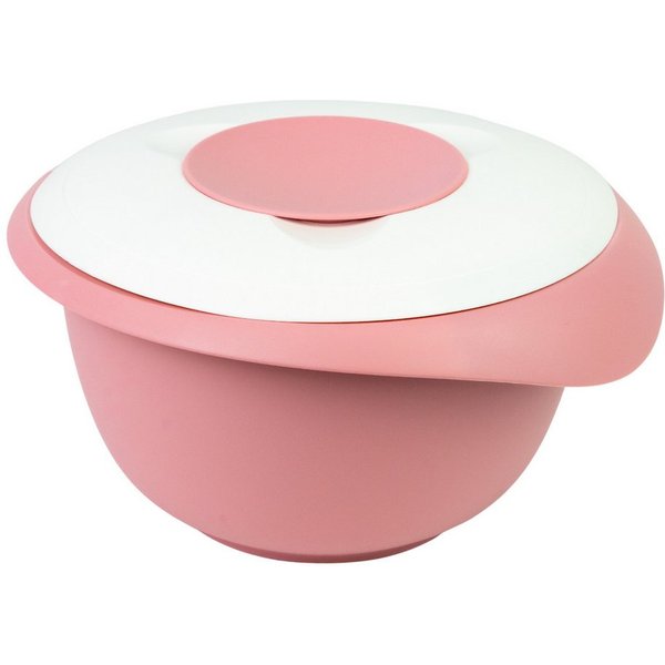 WESTMARK Rührschüssel mit zweigeteiltem Deckel, 2,5 l, Mit Ausgießer, Kunststoff, Rosa/Weiß, PP, PE