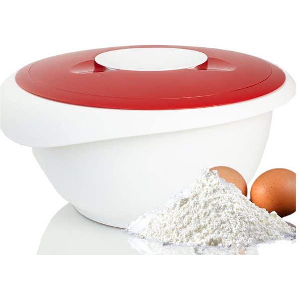 WESTMARK Rührschüssel mit zweigeteiltem Deckel, 3,5 l, Mit Ausgießer, Kunststoff, Weiß/Rot, PP