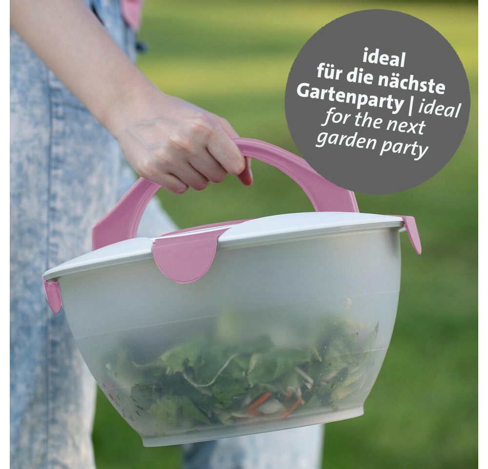 WESTMARK Salatschüssel mit Dressing-Behälter, Fassungsvermögen: 6,5 Liter, Salatbutler, Rosa, Kunststoff: PP, PE, spülmaschinengeeignet, Made in Germany, mit Dr – Bild 3 von 5