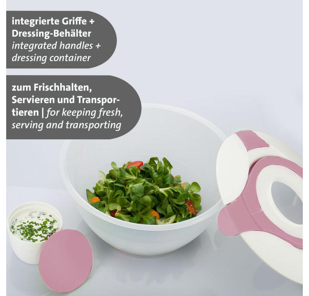 WESTMARK Salatschüssel mit Dressing-Behälter, Fassungsvermögen: 6,5 Liter, Salatbutler, Rosa, Kunststoff: PP, PE, spülmaschinengeeignet, Made in Germany, mit Dr – Bild 4 von 5
