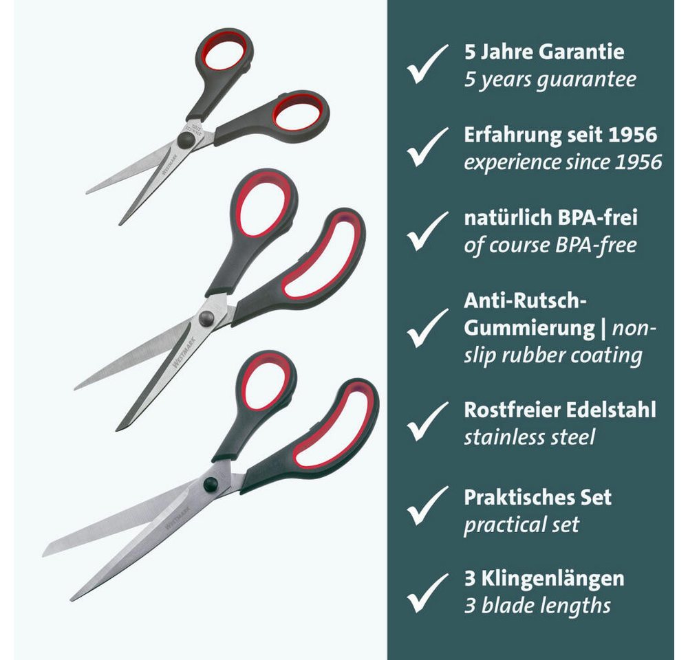 WESTMARK Scheren-Set 3-tlg., je 1x Bastel- u. Nähschere, Universal-Haushaltsschere, Papiers – Bild 2 von 5