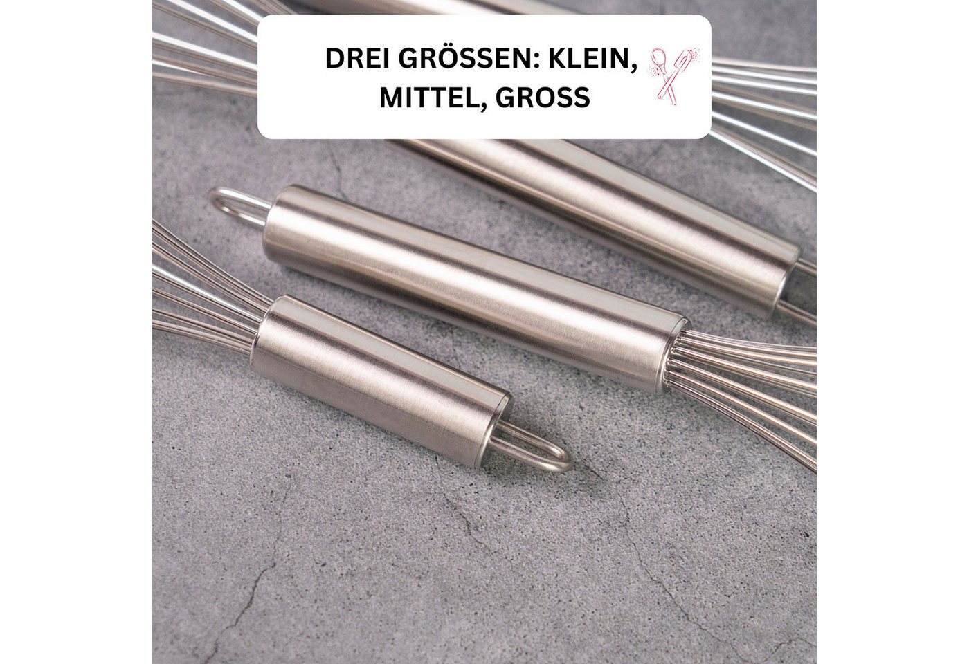 WESTMARK Schneebesen 3 Stk.,Längen: 17/23/28 cm, Rostfreier Edelstahl, Silber – Bild 2 von 5