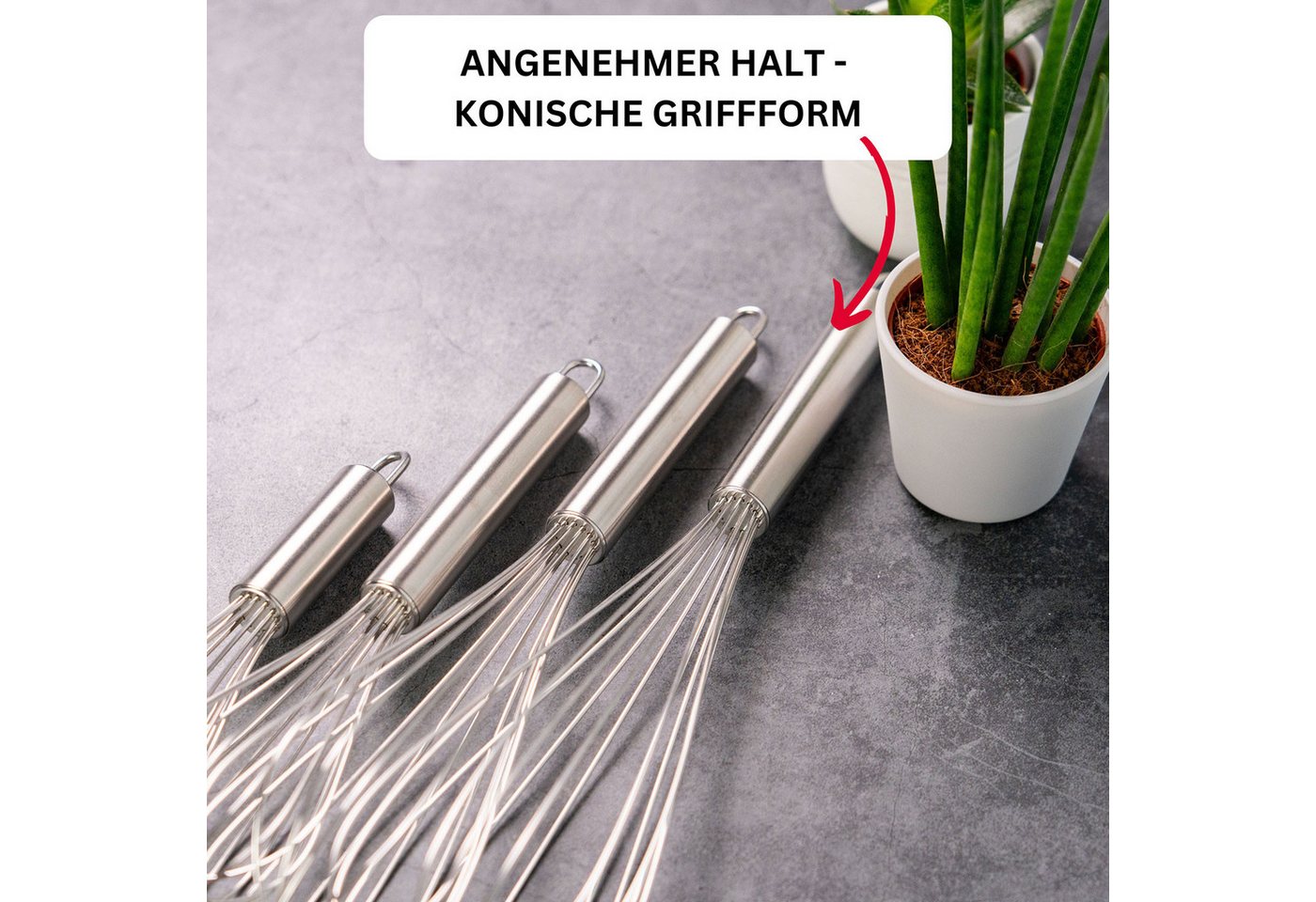 WESTMARK Schneebesen 3 Stk.,Längen: 17/23/28 cm, Rostfreier Edelstahl, Silber – Bild 4 von 5