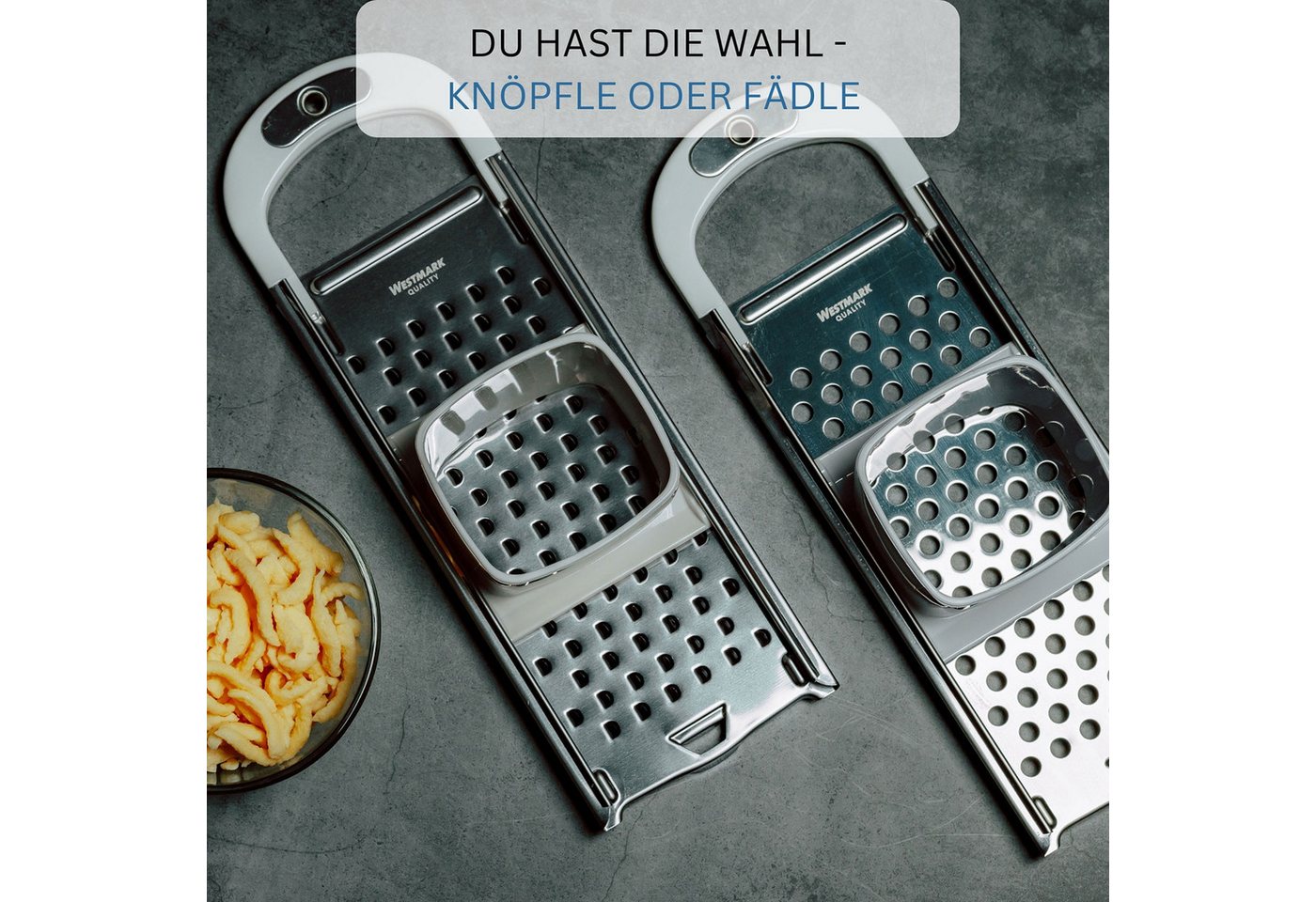 WESTMARK Spätzlepresse Hobel mit Teigschlitten, Spätzlereibe für Topfdurchmesser bis zu 24, ABS, Edelstahl – Bild 2 von 5