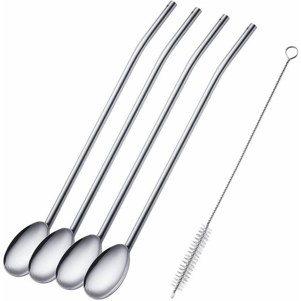 WESTMARK Trinkhalme Trinkhalmlöffel, 4 Löffel + 1 Reinigungsbürstchen, Wiederverwendbar