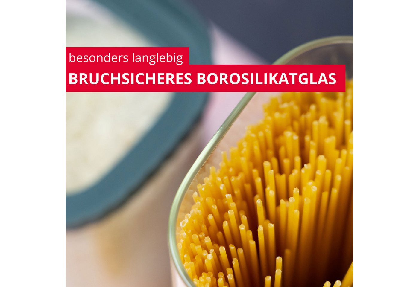WESTMARK Vorratsdose aus Glas mit Silikondeckel, eckig, stapelbar, 1500 ml, Borosilikatglas, Silikon – Bild 2 von 5