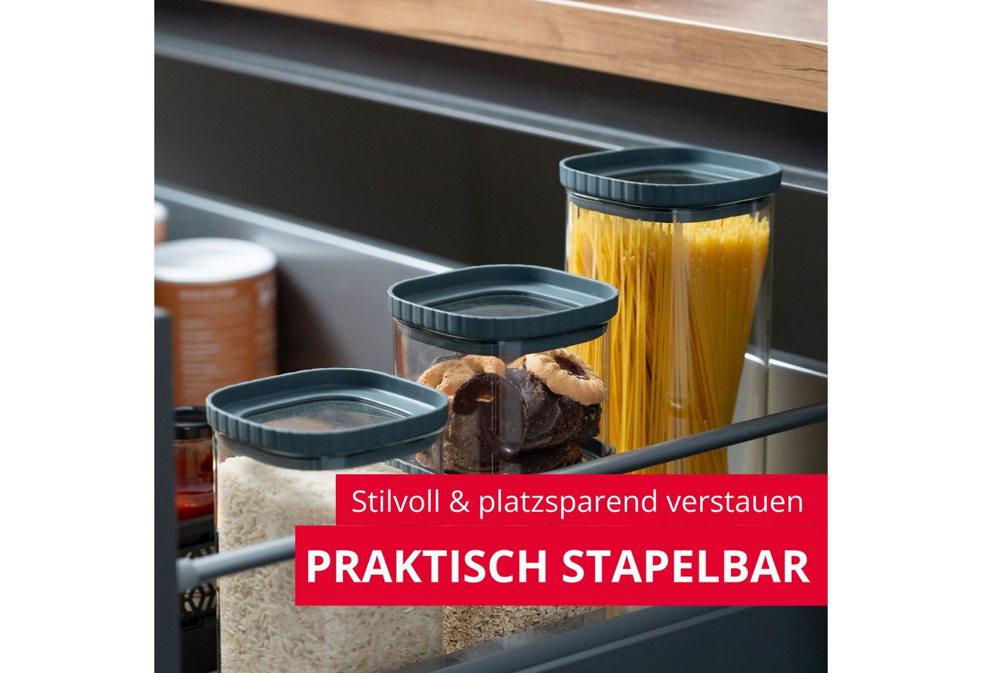 WESTMARK Vorratsdose aus Glas mit Silikondeckel, eckig, stapelbar, 1500 ml, Borosilikatglas, Silikon – Bild 5 von 5