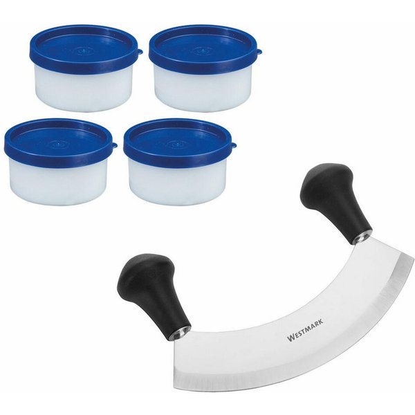 WESTMARK Wiegemesser Kräuter-Set, 5tlg,+ 4 Kräuterdosen zum Einfrieren