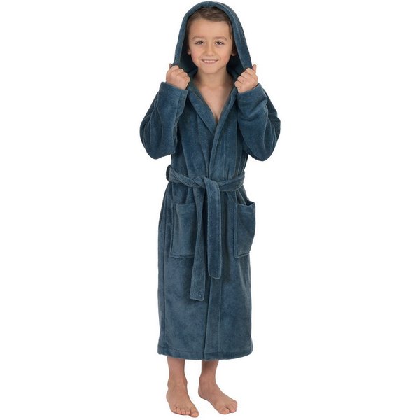 Wewo fashion Kinderbademantel 8521, Midilänge, Baumwoll-Mix, Kapuze, Gürtel, Soft Touch