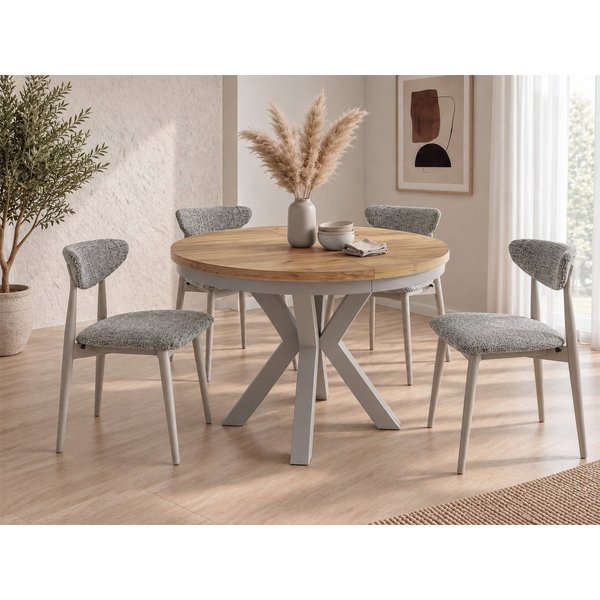 WFL GROUP Esstisch Clara Grau-Beige Loft rund ausziehbar mit Grau-Beige Metallbeinen (MADE IN EU, erhältlich in zwei Größen – 100/120 cm, ausziehbar auf 180/200