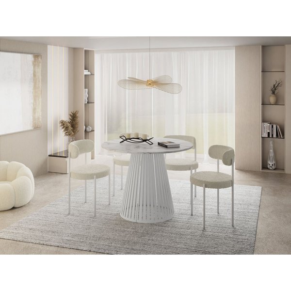 WFL GROUP Esstisch Naro White ausziehbar rund modern mit weißen Metallbeinen (MADE IN EU, erhältlich in 2 Größen – 100/120 cm, ausziehbar auf 180/200 cm), platz