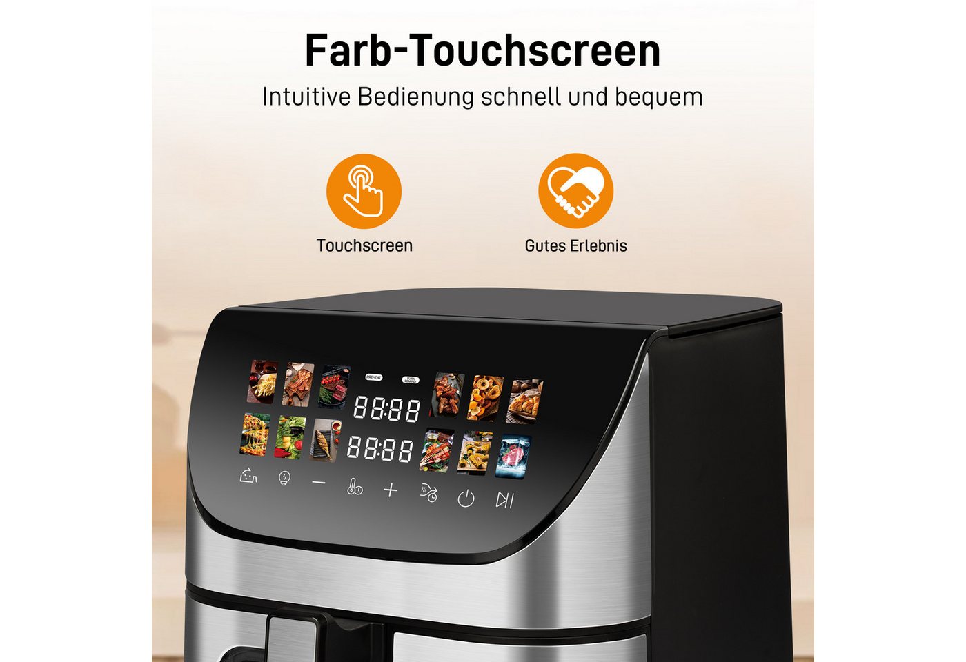 WHEELYOU Heißluftfritteuse 9L XXL, 1800W Airfryer mit LED-Farbdisplay, Sichtfenster & 12 Programmen, 1800 W, Großer 9L Airfryer mit Touchscreen, Timer, Antihaft – Bild 5 von 5