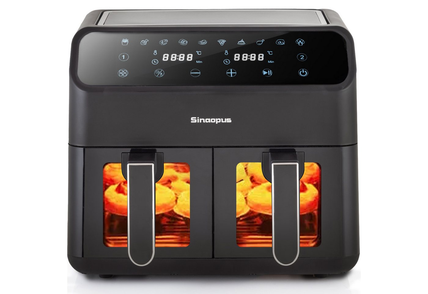 WHEELYOU Heißluftfritteuse 9L XXL, Dual Airfryer 2000W mit LED-Display, Sichtfenster & 10 Programmen, 2000 W, Doppelkammer-Airfryer mit LED-Display, Sichtfenste – Bild 2 von 5
