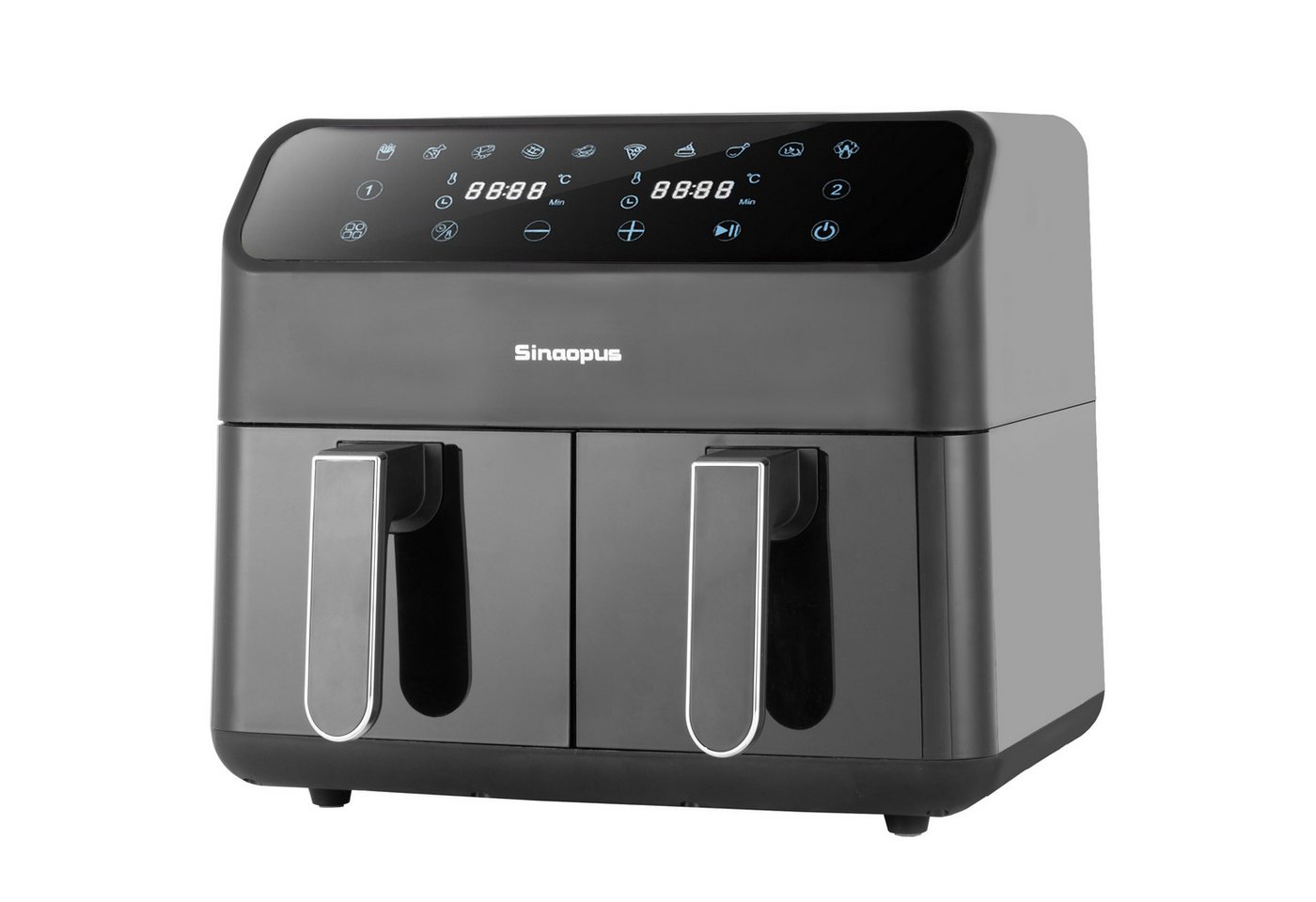WHEELYOU Heißluftfritteuse 9L XXL, Dual Airfryer 2000W mit LED-Display, Sichtfenster & 10 Programmen, 2000 W, Doppelkammer-Airfryer mit LED-Display, Sichtfenste – Bild 3 von 5