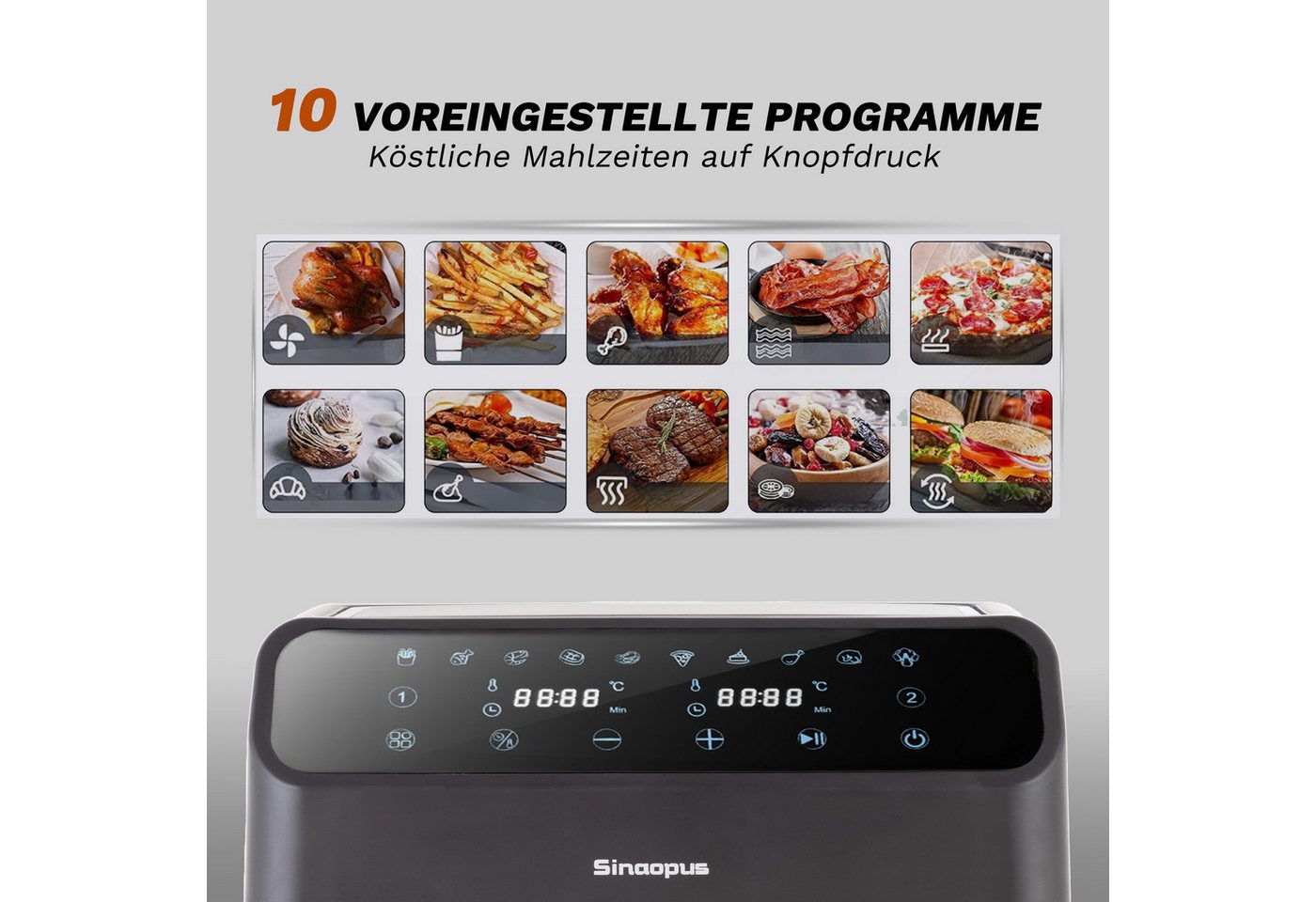 WHEELYOU Heißluftfritteuse 9L XXL, Dual Airfryer 2000W mit LED-Display, Sichtfenster & 10 Programmen, 2000 W, Doppelkammer-Airfryer mit LED-Display, Sichtfenste – Bild 4 von 5