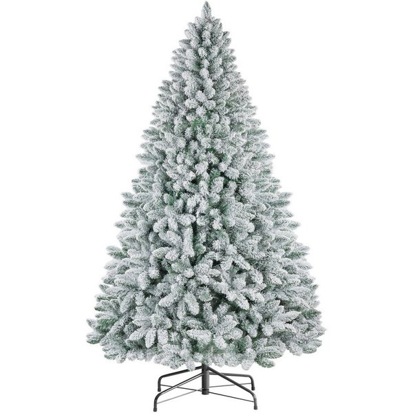 WHEELYOU Künstlicher Weihnachtsbaum 210 cm Dicht beflockte Schneetanne, PVC, Lichterkette, 8 Modi, Dicht beflockte PVC-Schneetanne, volle Zweige, markanter Wint