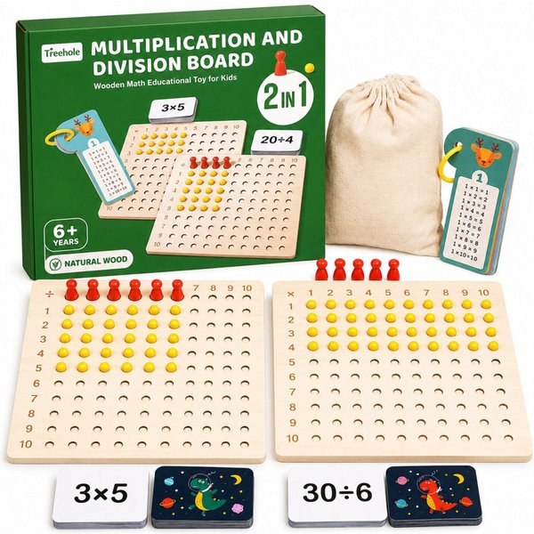 White Fox Studio Lernspielzeug 2-in-1 Holz-Rechenbrett – Multiplikation & Division ab 3 Jahren (Rechnen, 1-St., Division Multiplikation), 2-in-1 Funktion: Multi