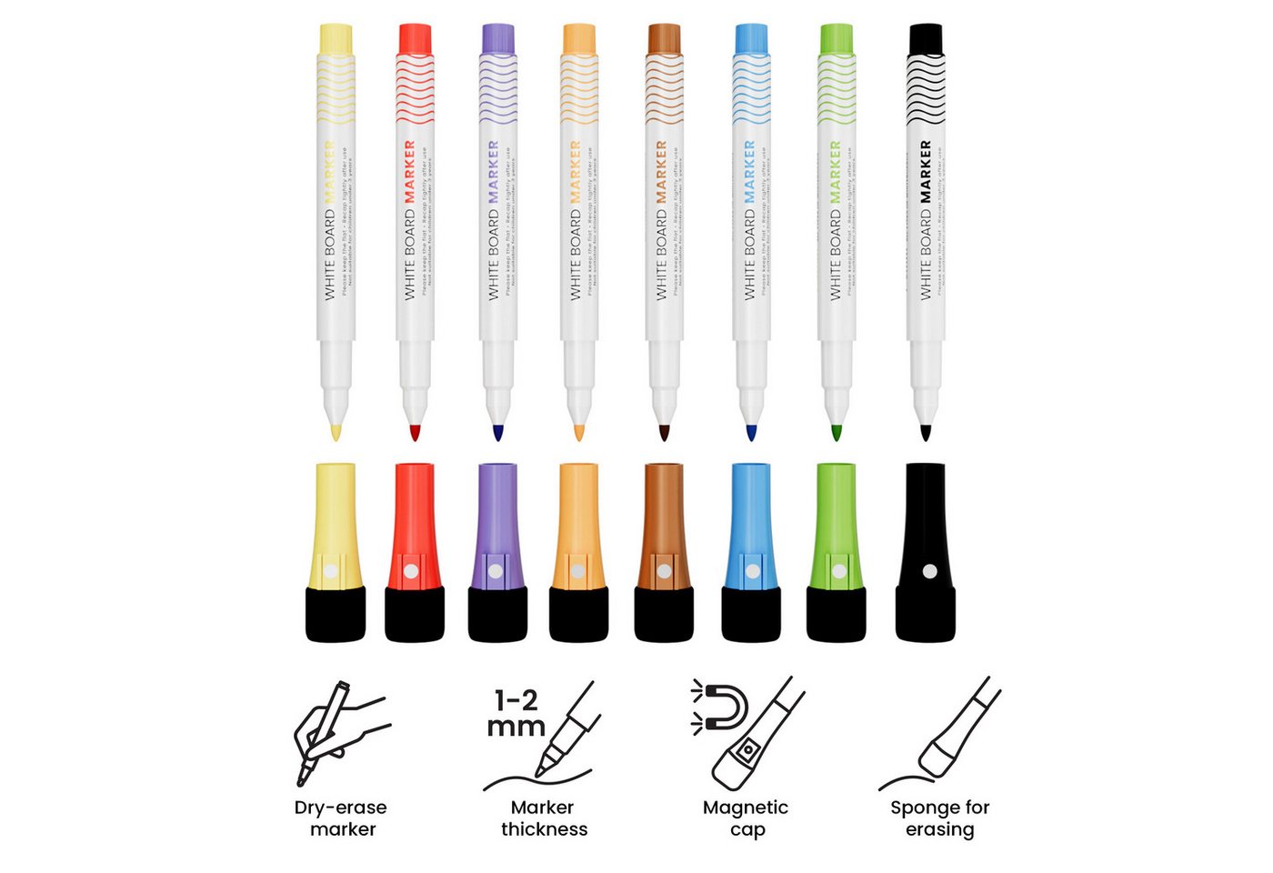 ALLboards Whiteboard Marker Dünn-spitzige Whiteboardmarker-Set ALLboards, (8-tlg) – Bild 2 von 5