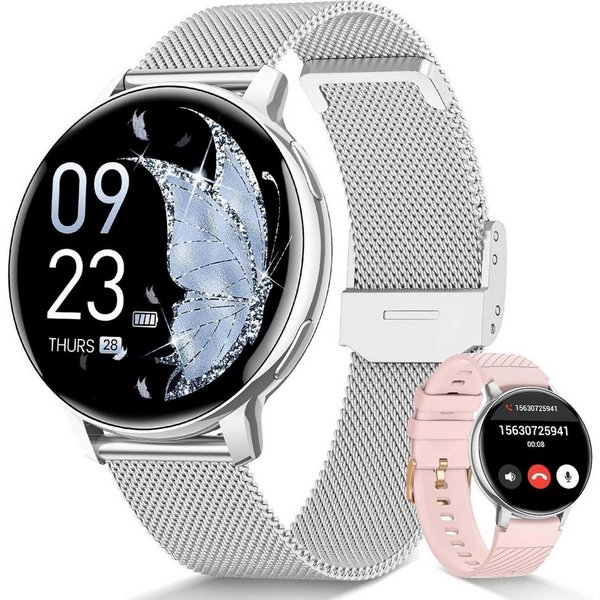 Whraills 2026 NEW Smartwatch Damen Fitnesstracker Uhr mit Anrufe,Pulsuhr,SpO2 Smartwatch (3.53 cm/1,39 Zoll, HD Touchscreen), Smartwatch für Damen mit Blutdruck