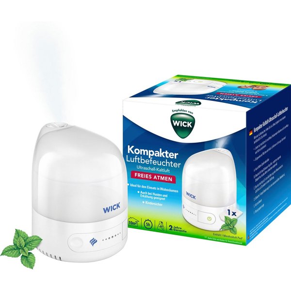 WICK Luftbefeuchter Persönlicher Kaltluft-Ultraschall-Luftbefeuchter - WUL510, 0,7 l Wassertank, UNSER KLEINSTER LUFTBEFEUCHTER: Kompakt, intuitiv, einfach zu b