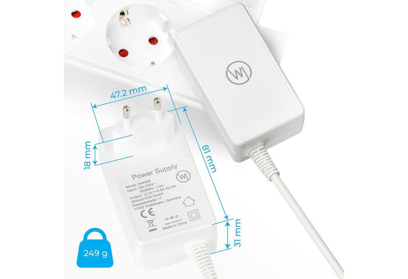 Wicked Chili 3m Netzteil extra lang für AVM Fritz!box Router 5690 Pro 7690 5590 Netzteil (Extra langes 300cm Kabel) – Bild 3 von 5