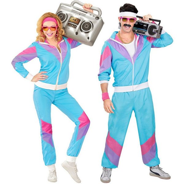 Widdmann Kostüm 80er Trainingsanzug Karneval Faschingskostüm Herre, 80er Jahre Outfit in feinstem Neon-Zwirn
