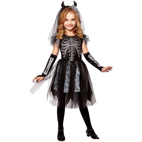 Widmann S.r.l. Hexen-Kostüm Teufelsbraut Kinderkostüm - Skelett Kleid mit Schl