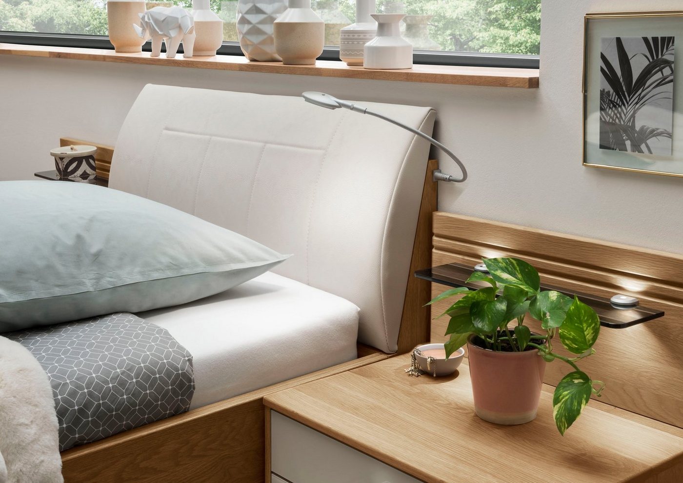WIEMANN Bett Kiruna, Bettgestell, Bettrahmen, Eiche Nachbildung, Polsterkopfteil (4-fache Liegehöhenverstellung, MADE IN GERMANY), Polsterkopfteil aus Kunstlede – Bild 2 von 5