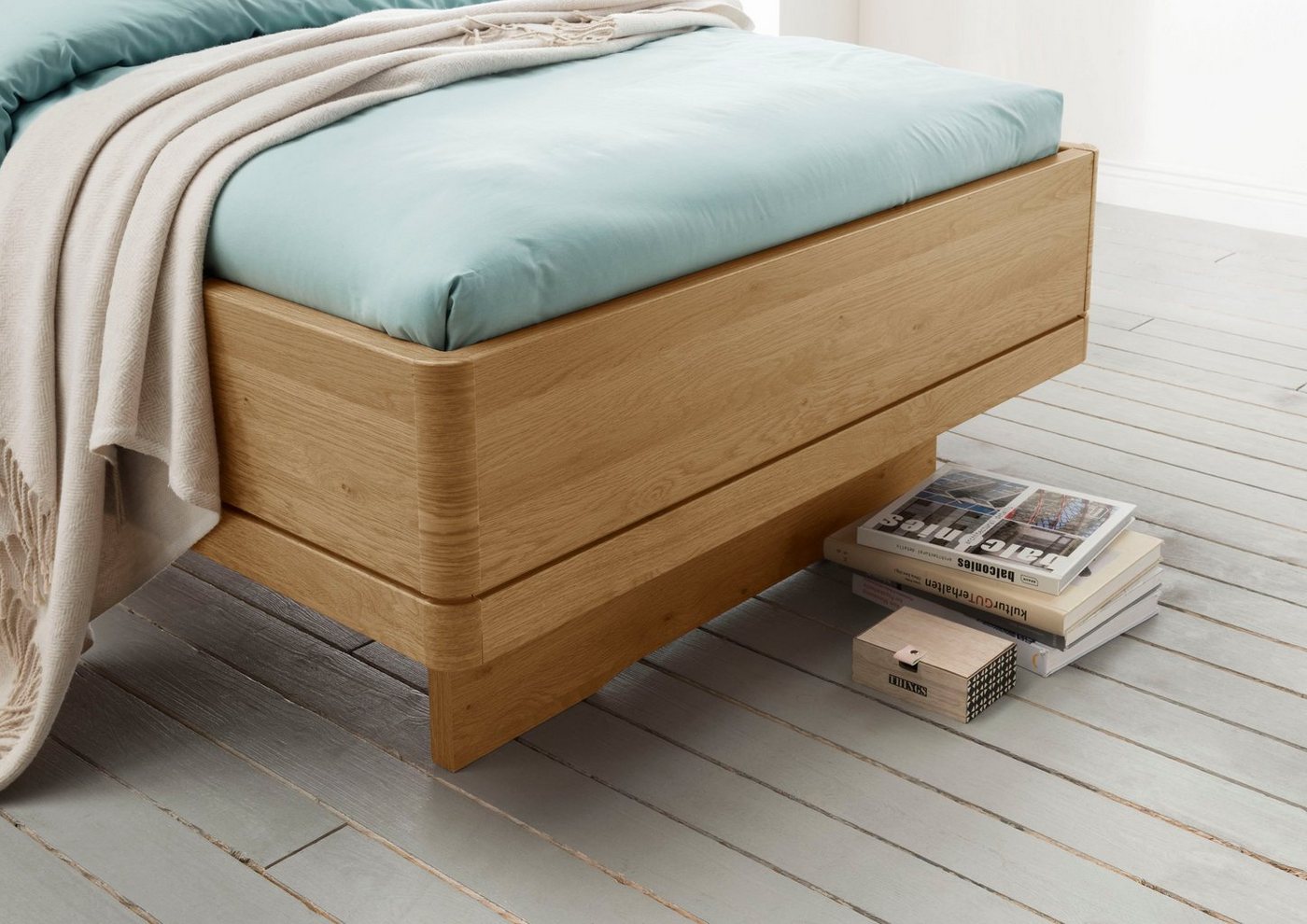 WIEMANN Bett Kiruna, Bettgestell, Bettrahmen, Eiche Nachbildung, Polsterkopfteil (4-fache Liegehöhenverstellung, MADE IN GERMANY), Polsterkopfteil aus Kunstlede – Bild 4 von 5