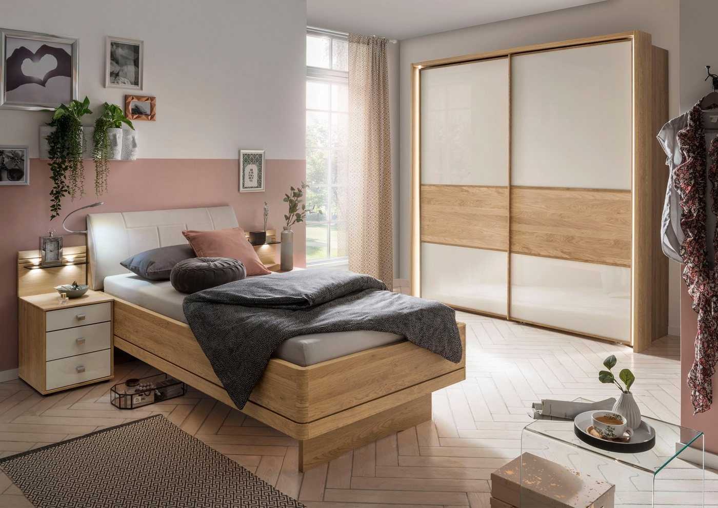 WIEMANN Bett Kiruna, Bettgestell, Bettrahmen, Eiche Nachbildung, Polsterkopfteil (4-fache Liegehöhenverstellung, MADE IN GERMANY), Polsterkopfteil aus Kunstlede – Bild 5 von 5