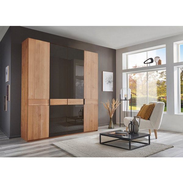 WIEMANN Kleiderschrank Cardiff, Massivholztüren in Kombination mit Glas- oder Spiegeltüren (4 Breiten, 2 Höhen 216/236cm auswählbar) hochwertiges Design in lang
